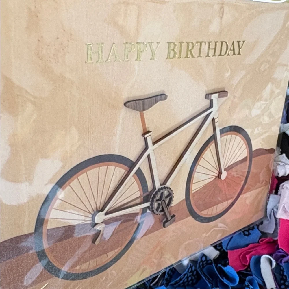🆕Papyrus Wood Cut Bicycle Birthday Greeting Card